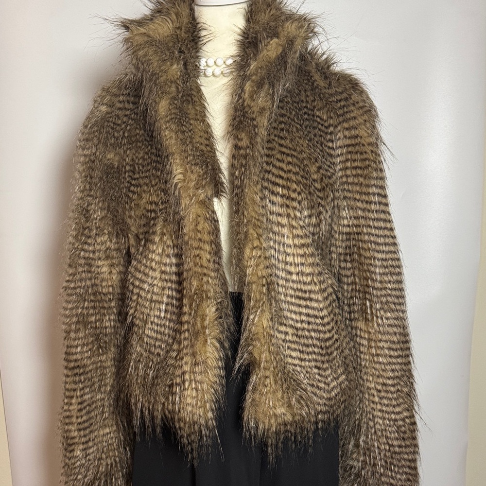 Brown Faux Fur Jacket for Women - Plush Textured Coat